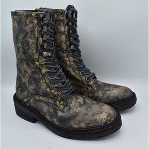 Free People Womens Size EU 37 US 7 Santa Fe Floral Black Leather Boots Shoes